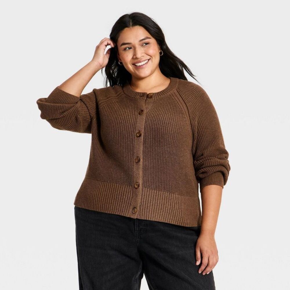 Women's Iconic Cotton Cardigan - Universal Thread Brown 2X